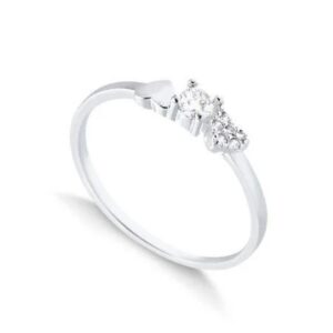 Anel coração com solitário prata