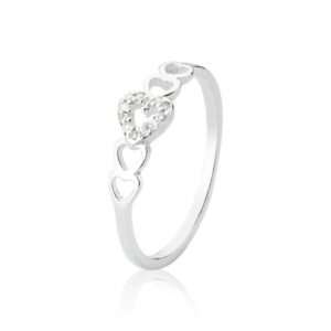 Anel de prata corações vazados e brilhante