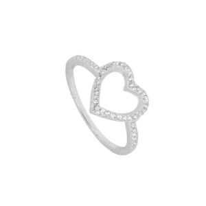 Anel prata coração pedrinhas