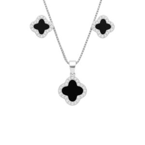 Conjunto trevo preto com zircônia