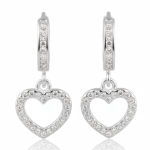 Brinco de argola pingente coração cravejado