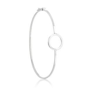 Bracelete de prata 925 oval liso círculo vazado com fecho trava