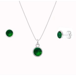 Conjunto colar e brincos ponto de luz redondo verde
