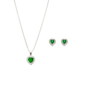 Conjunto coração cravejado verde