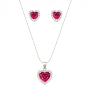 Conjunto coração cravejado vermelho