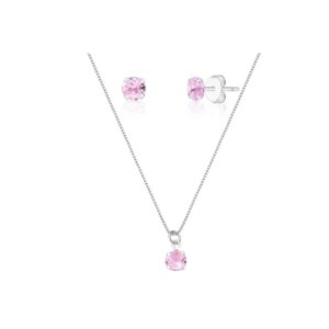 Conjunto de prata redondo zircônia rosa