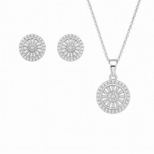 Conjunto brincos e colar redondo cravejado