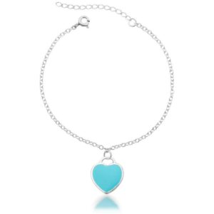 Pulseira coração resinado azul de prata