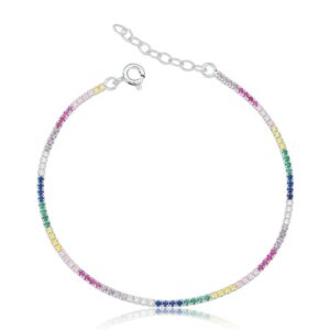 Pulseira de prata riviera zircônia colorida