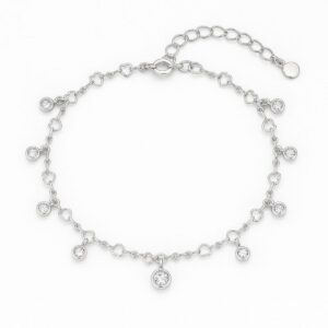 Tornozeleira prata com zircônias