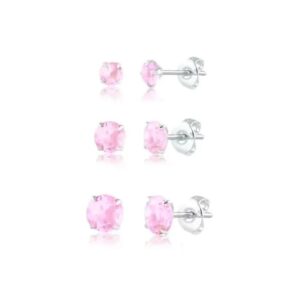 Brinco trio ponto de luz rosa redondo