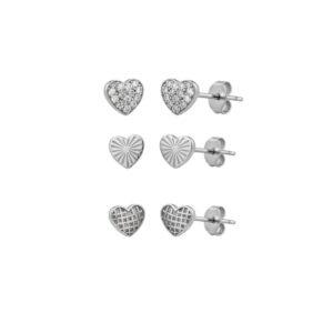 Trio de brincos coração detalhado