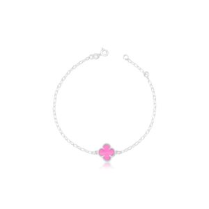 Pulseira trevo 1 flor rosa