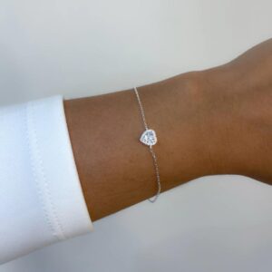 Pulseira de prata zircônia coração